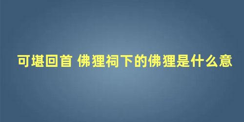 可堪回首 佛狸祠下的佛狸是什么意思